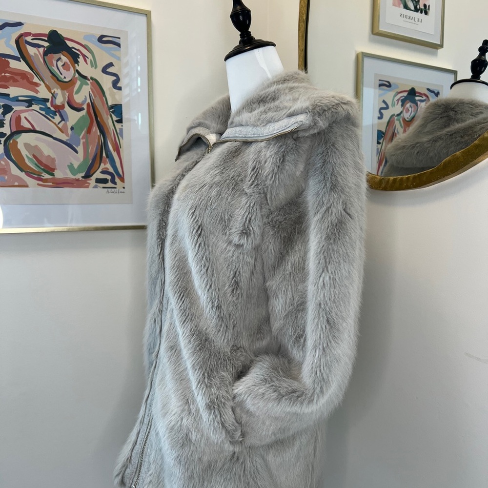 Luxurious Gray Faux Fur Coat